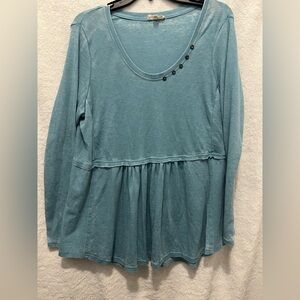 Jane and Delancey Teal Peplum Blouse with Button Detail